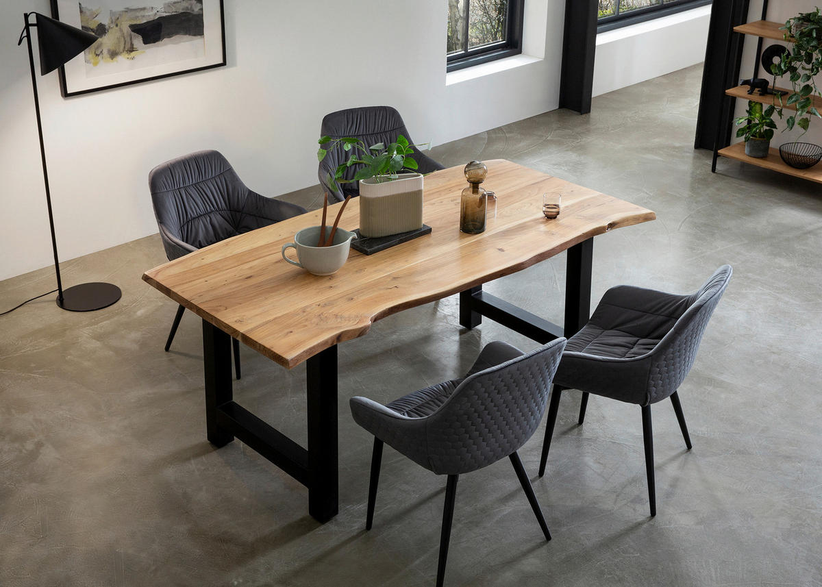 TISCHGRUPPE in Holz, Metall, Textil Grau, Naturfarben  - Naturfarben/Grau, MODERN, Holz/Textil (180/90/76,5cm) - Livetastic