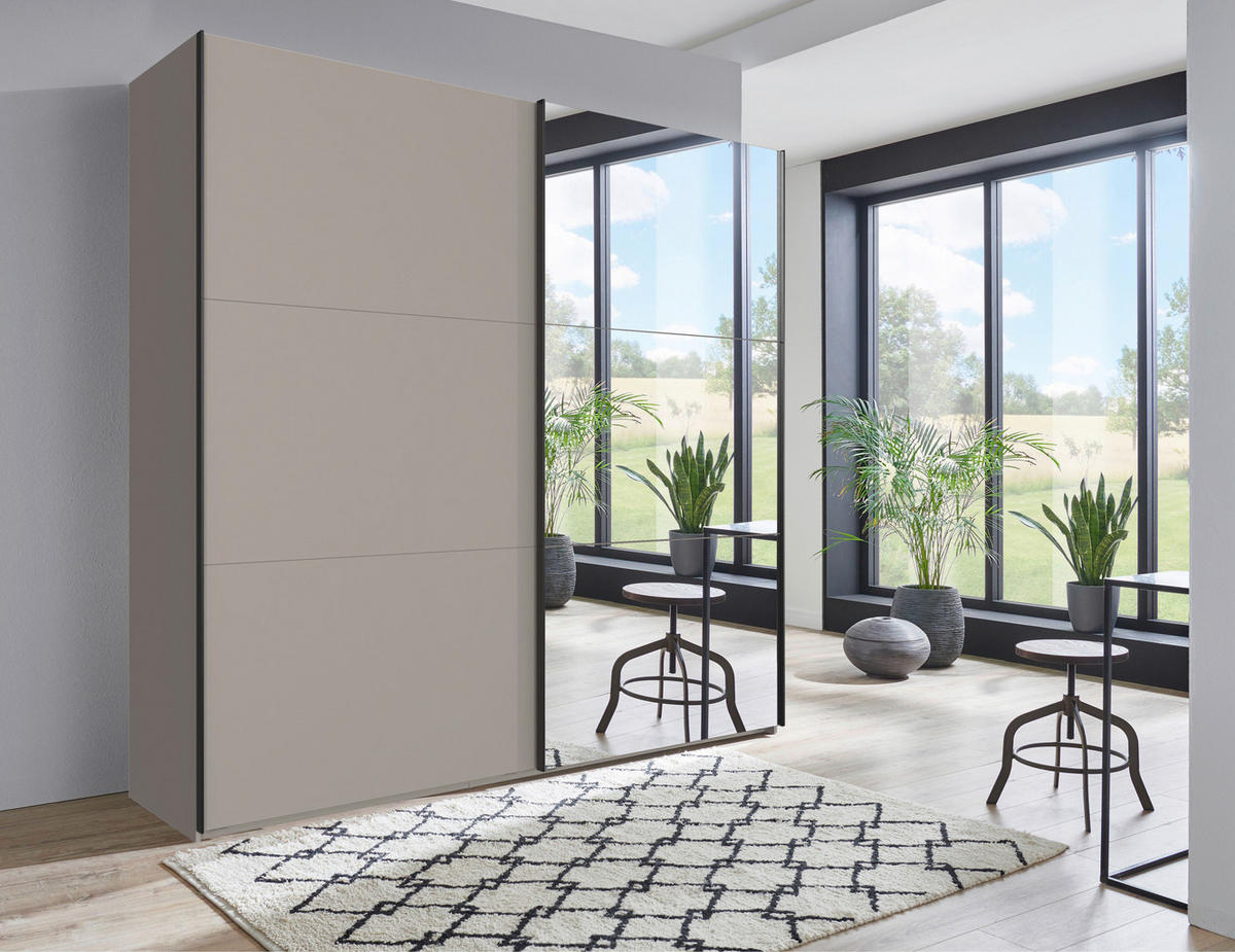 SCHWEBETÜRENSCHRANK 250/216/65 cm 2-türig Sahara  - Schwarz/Sahara, MODERN, Glas/Holzwerkstoff (250/216/65cm) - MID.YOU