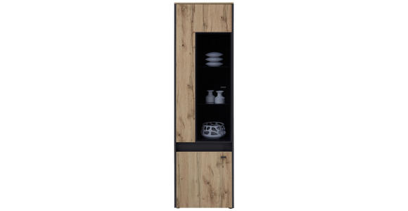 VITRINE in Grau, Eichefarben  - Eichefarben/Grau, Trend, Glas/Holzwerkstoff (56,2/195,6/40cm) - Hom`in