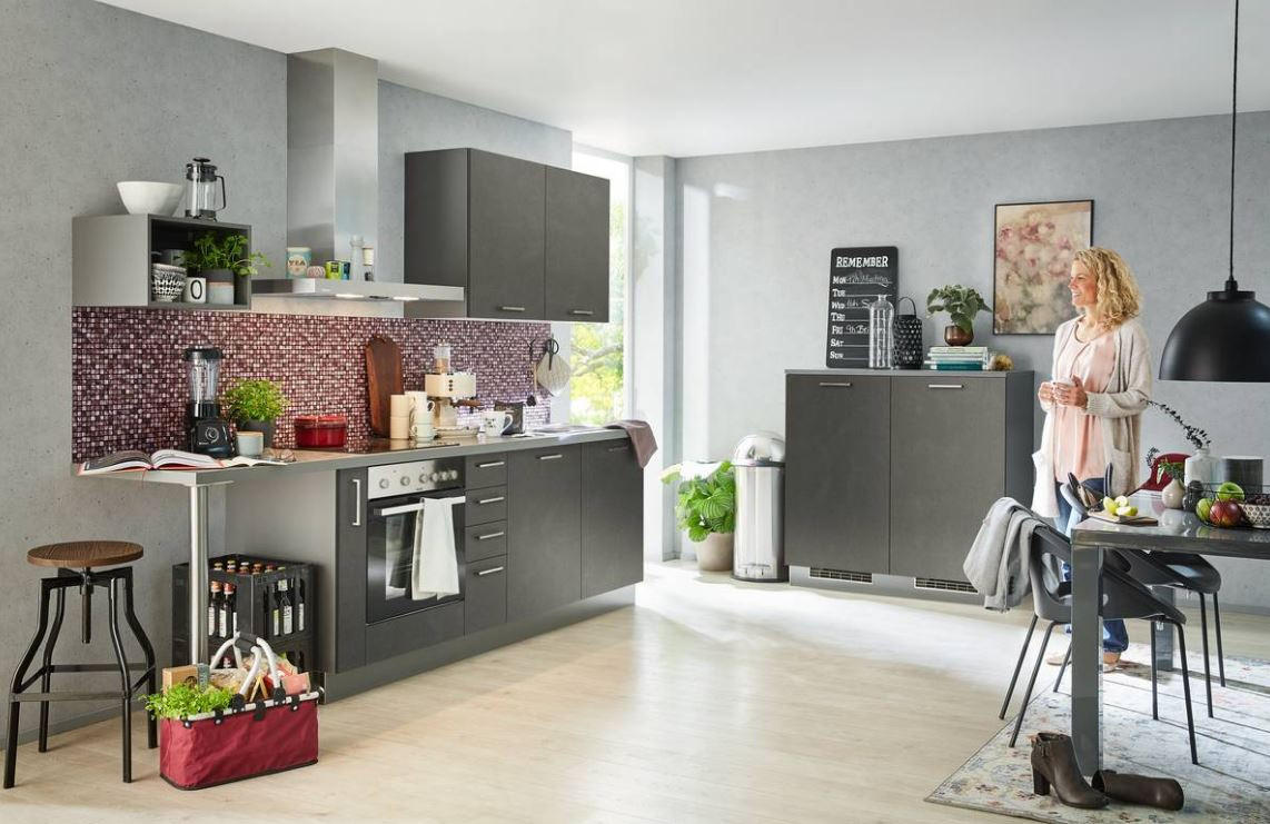 EINBAUKÜCHE   - Dunkelgrau, Design, Holzwerkstoff - Welnova