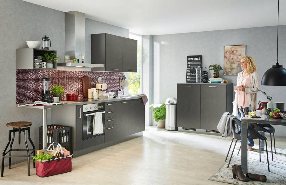 BEÉPÍTHETŐ KONYHA - sötétszürke, Design, faalapú anyag - Welnova