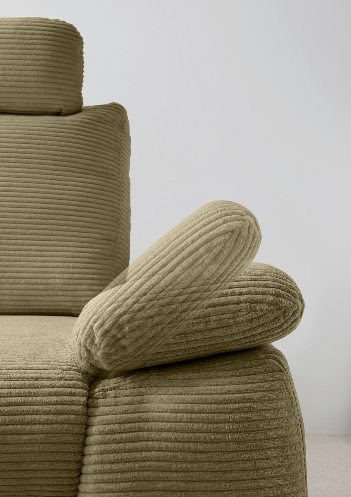 ECKSCHLAFSOFA  mit Liegefunktion, Rücken echt, Armteil rechts Cord Olivgrün  - Wildeiche/Olivgrün, MODERN, Holz/Textil (206/261cm) - Livetastic