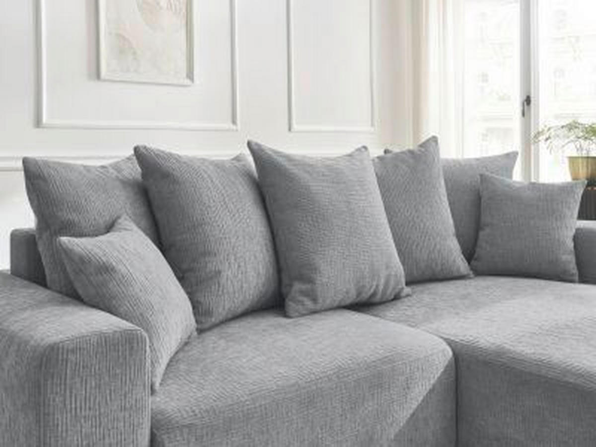 ECKSOFA Ottomane rechts  ATILLA Dunkelgrau Struktur  - Dunkelgrau/Schwarz, MODERN, Kunststoff/Textil (244/149cm)