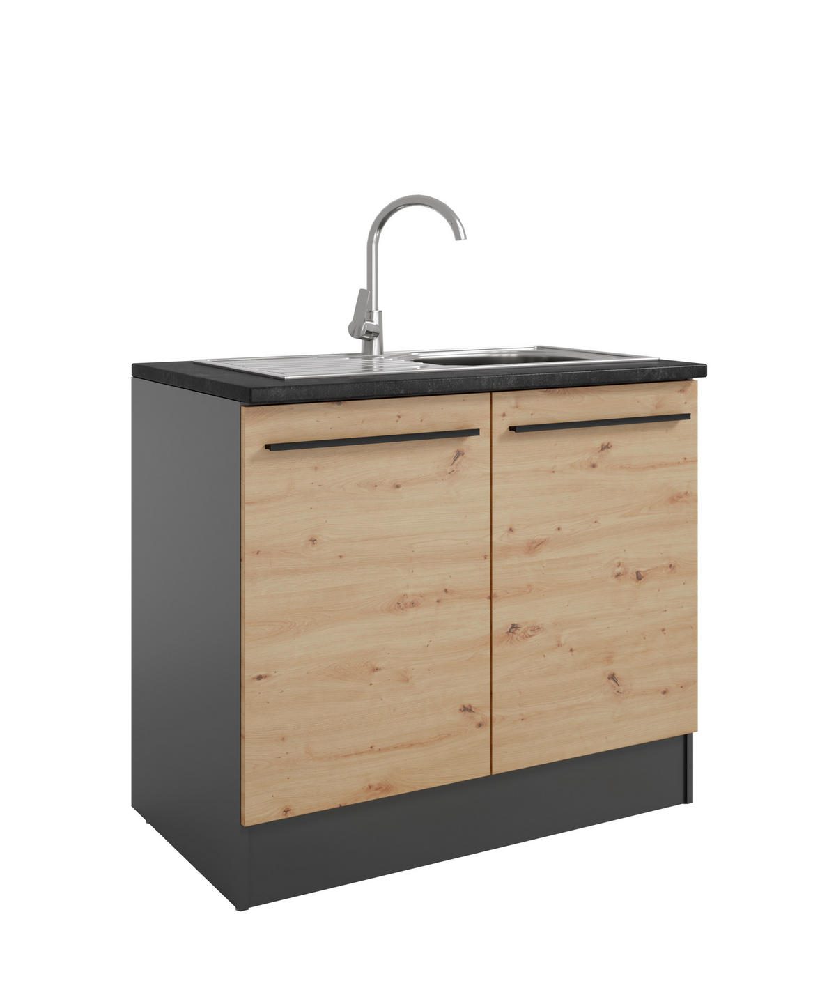 SPÜLENUNTERSCHRANK 100/90/60 cm  in Anthrazit, Eiche Artisan  - Anthrazit/Schwarz, Design, Holzwerkstoff/Kunststoff (100/90/60cm) - P & B
