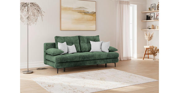 SCHLAFSOFA Chenille Dunkelgrün Rückenkissen, Armlehnenkissen, Bettkasten, Schlaffunktion, Rücken echt  - Dunkelgrün/Schwarz, KONVENTIONELL, Textil/Metall (203/94/96cm) - Carryhome