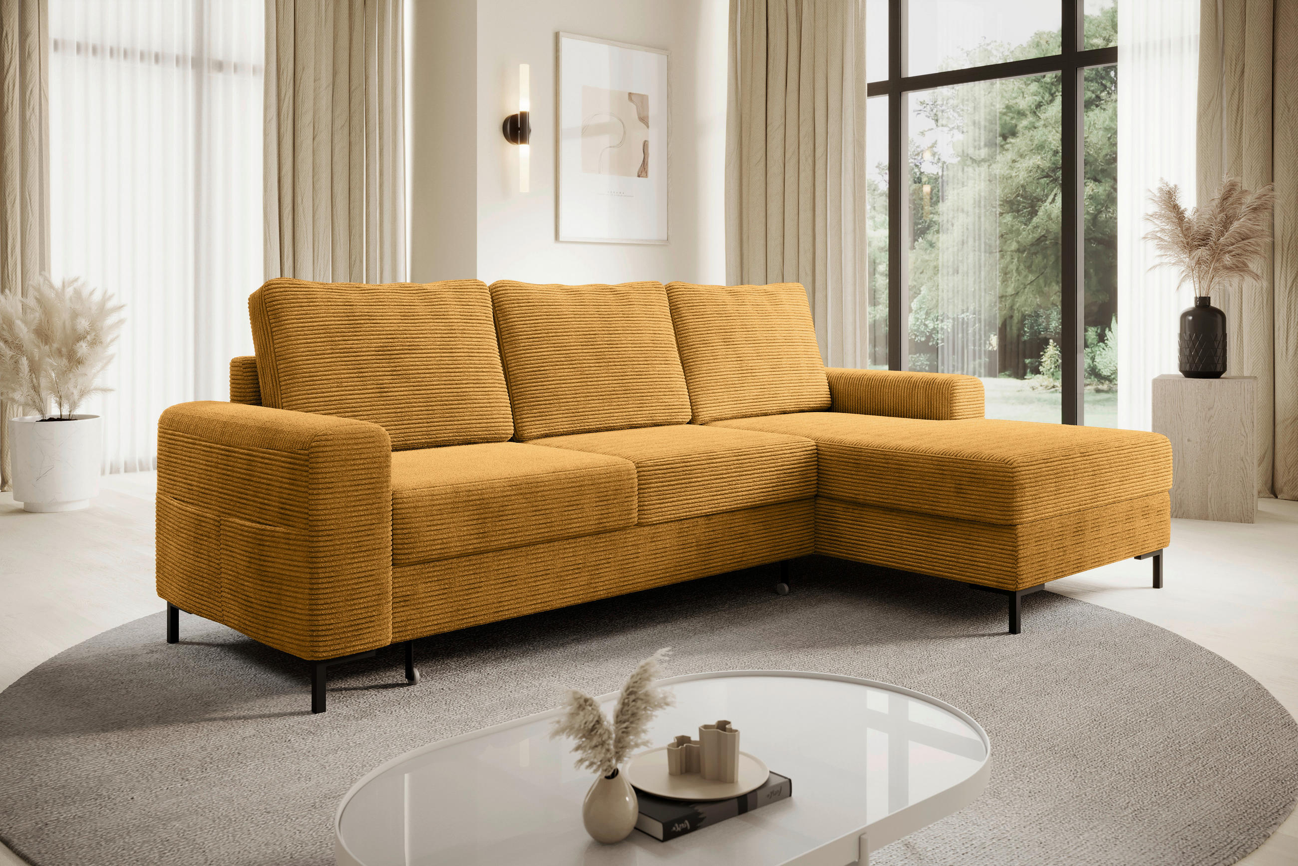 ECKSOFA Currygelb Cord  - Currygelb/Schwarz, KONVENTIONELL, Textil/Metall (240/150cm) - Carryhome