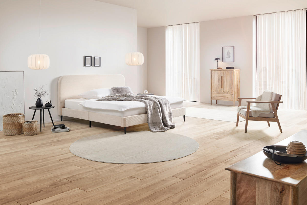 LIT REMBOURRÉ 180/200 cm  in Naturfarben  - Schwarz/Naturfarben, Modern, Holz/Textil (180/200cm) - Livetastic