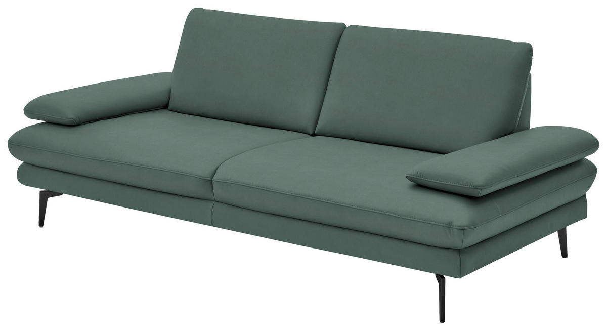 3-SITZER-SOFA in Echtleder Opal  - Opal/Schwarz, Design, Leder/Metall (222/86/104cm) - Dieter Knoll