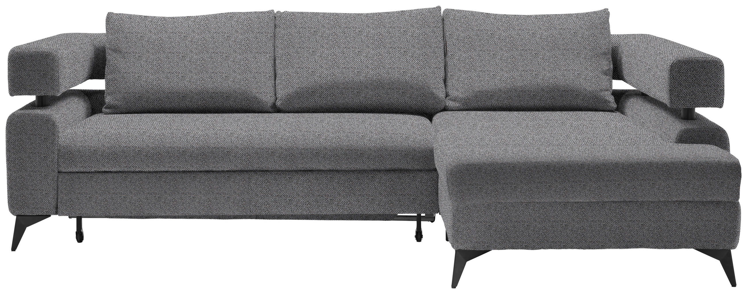 ECKSOFA in Chenille Dunkelgrau  - Dunkelgrau/Schwarz, KONVENTIONELL, Textil/Metall (265/184cm) - Hom`in