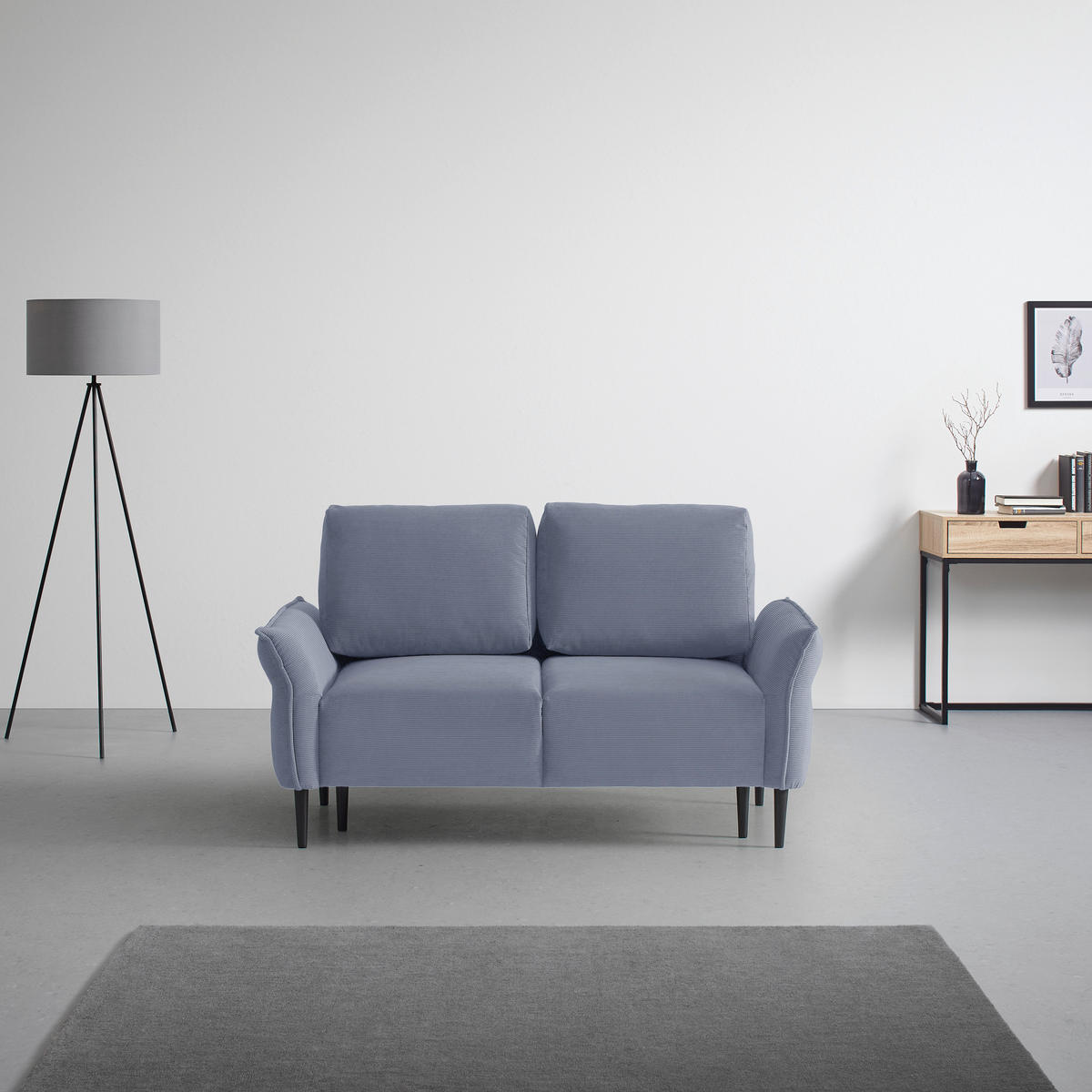 2-SITZER-SOFA Cord Blaugrau  - Blaugrau/Schwarz, Modern, Holz/Textil (150/85/92cm) - MID.YOU