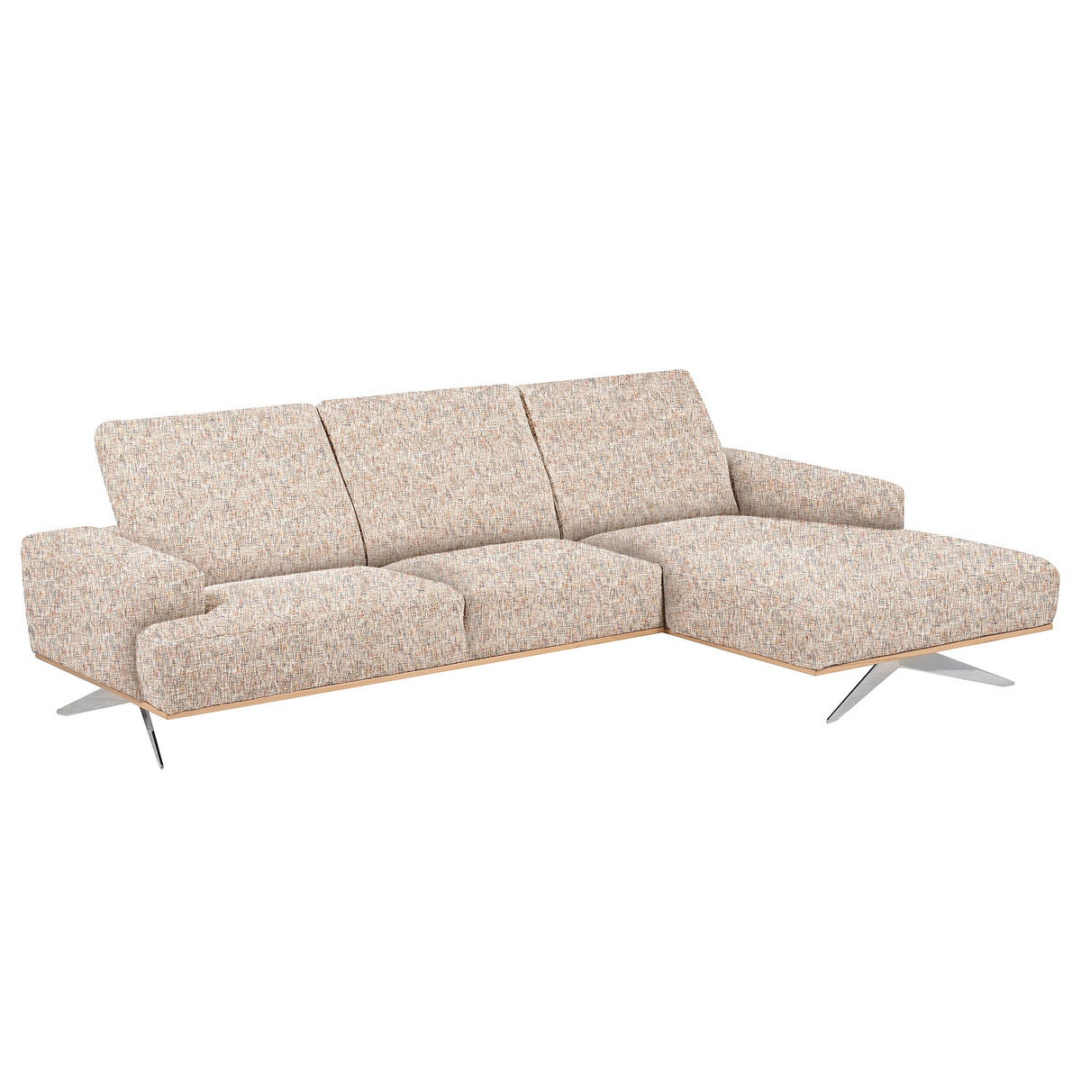ECKSOFA PORTLAND in Struktur Blau, Gelb, Rot, Weiß Kopfteilverstellung  295/187 cm  - Chromfarben/Blau, Design, Holz/Textil (295/187cm) - Livetastic