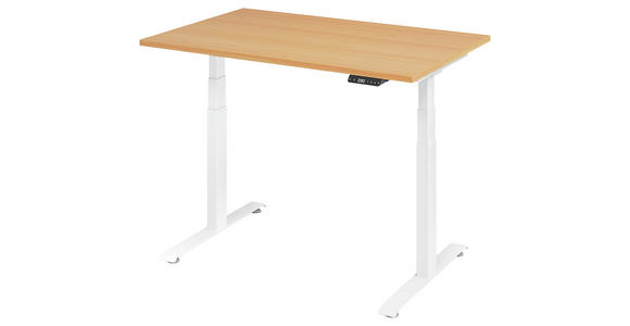 SCHREIBTISCH 120/80/64,5-129,5 cm Weiß, Buchefarben höhenverstellbar  - Buchefarben/Weiß, KONVENTIONELL, Holzwerkstoff/Metall (120/80/64,5-129,5cm) - Venda