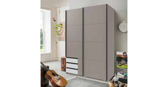 SCHWEBETÜRENSCHRANK  in Grau, Weiß, Sahara  - Schwarz/Weiß, Design, Holzwerkstoff/Metall (135/198/65cm) - Carryhome