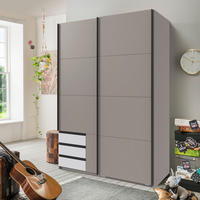 SCHWEBETÜRENSCHRANK Sahara, Weiss, Grau  - Weiss/Schwarz, Design, Holzwerkstoff/Metall (135/198/65cm) - Carryhome