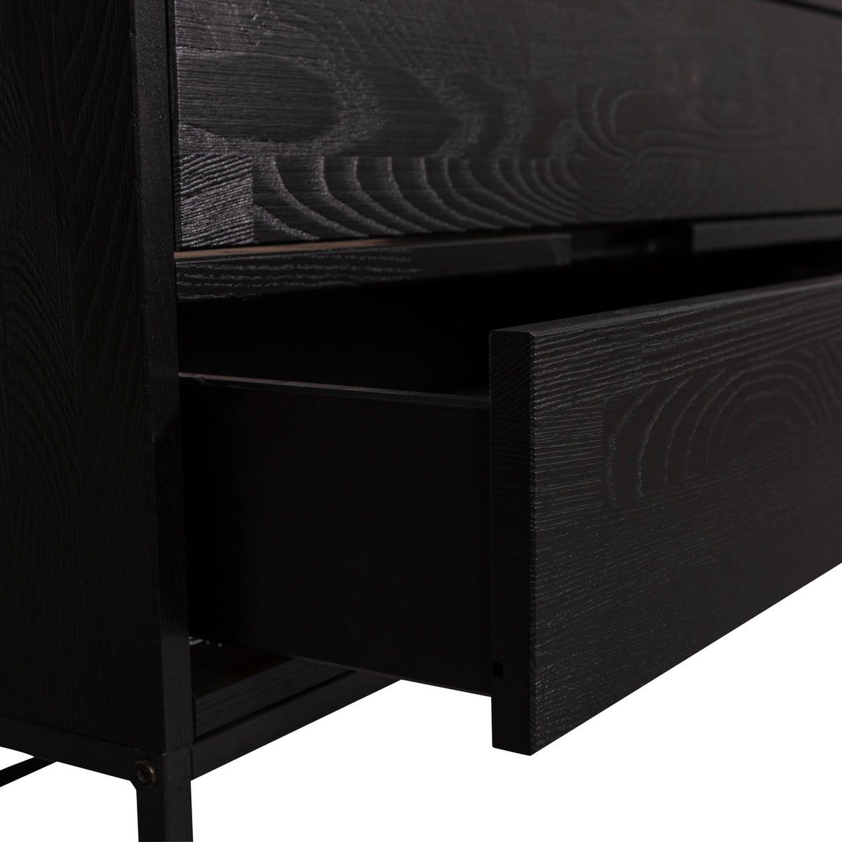 LOWBOARD Silas  in 120/55/44 cm  - Schwarz, Design, Leder/Holz (120/55/44cm) - Livetastic