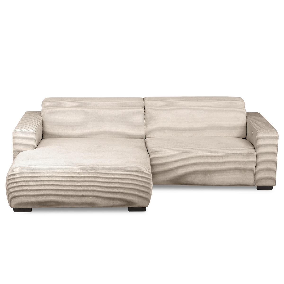 ECKSOFA RENO Hellgrau Cord Relaxfunktion, Kopfteilverstellung  - Hellgrau/Schwarz, Design, Kunststoff/Textil (184/248cm) - Livetastic