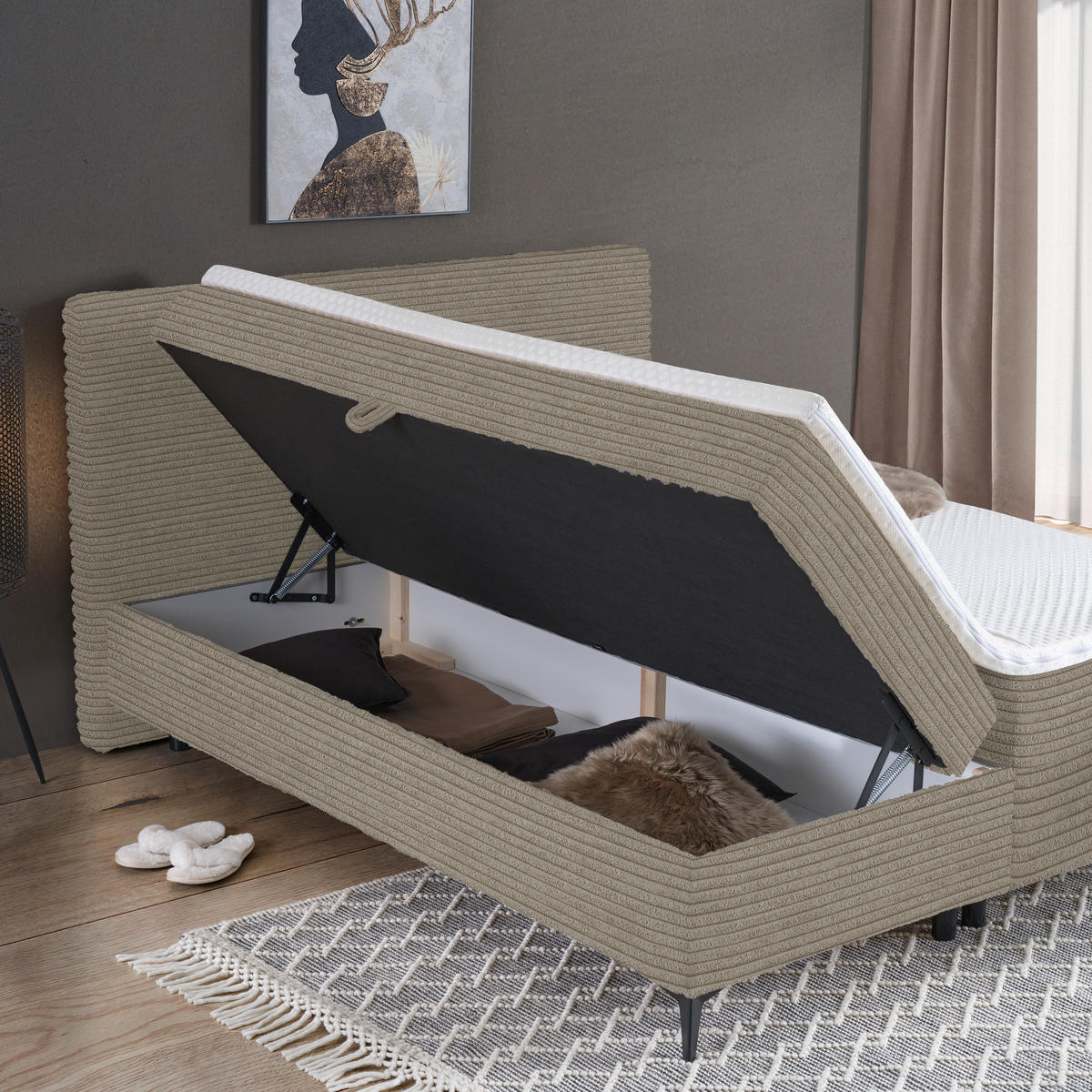 BOXBETT 180/200 cm  in Beige  - Beige/Schwarz, Design, Holz/Holzwerkstoff (180/200cm) - Xora