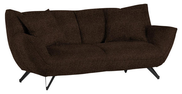 3-SITZER-SOFA in Samt Dunkelbraun  - Dunkelbraun/Schwarz, Design, Textil/Metall (203/90/95cm) - Carryhome