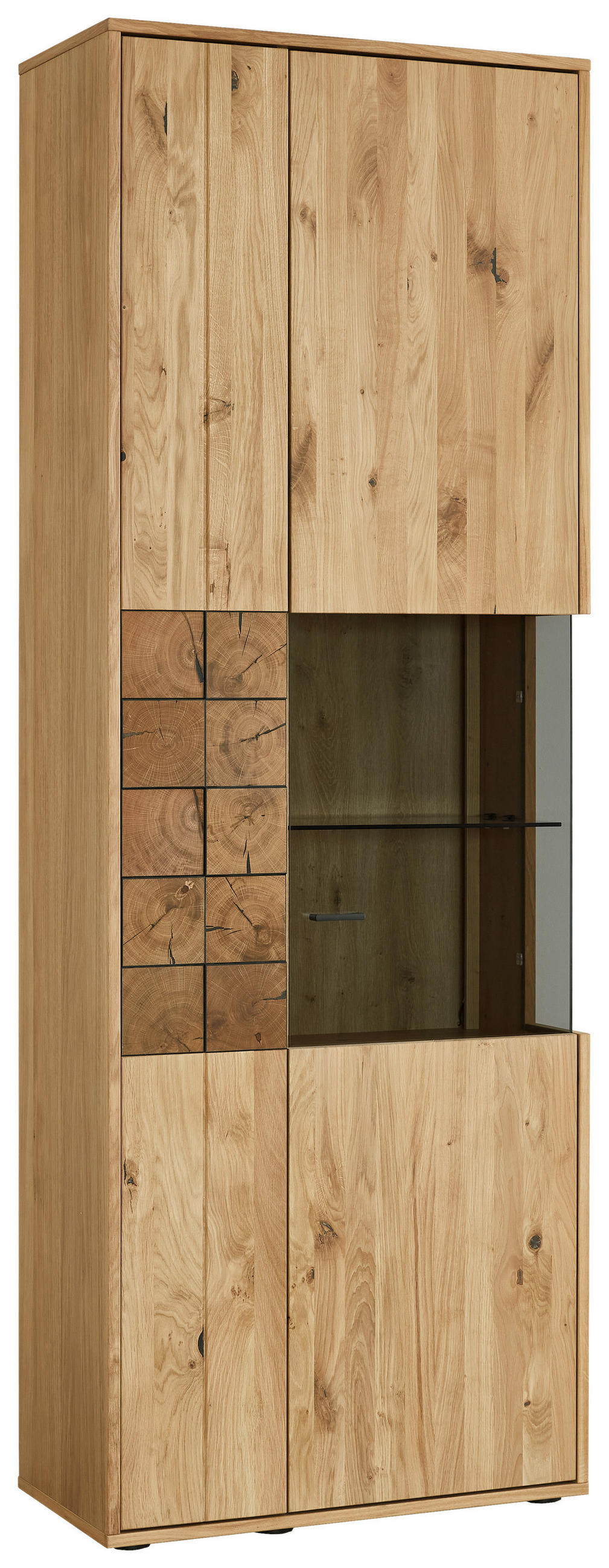 VITRINE Alteiche  73,3/206,9/37,4 cm  - Alteiche/Anthrazit, KONVENTIONELL, Glas/Holz (73,3/206,9/37,4cm) - Linea Natura