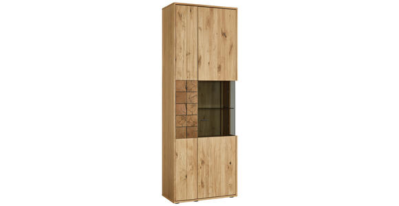 VITRINE  in furniert, massiv Eiche Alteiche  - Alteiche/Anthrazit, KONVENTIONELL, Glas/Holz (73,3/206,9/37,4cm) - Linea Natura