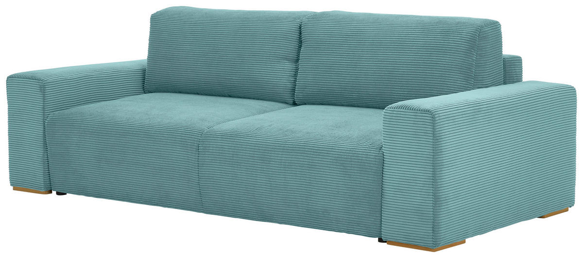 SCHLAFSOFA Cord Mintgrün  - Buchefarben/Schwarz, KONVENTIONELL, Holz/Kunststoff (255/86/123cm) - Livetastic