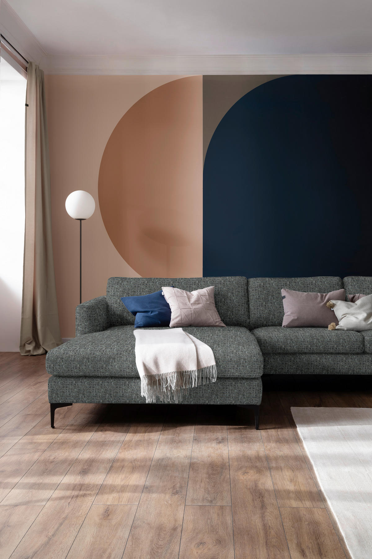 ECKSOFA in Flachgewebe Anthrazit  195/310 cm  - Anthrazit/Schwarz, Design, Textil/Metall (195/310cm) - Schöner Wohnen