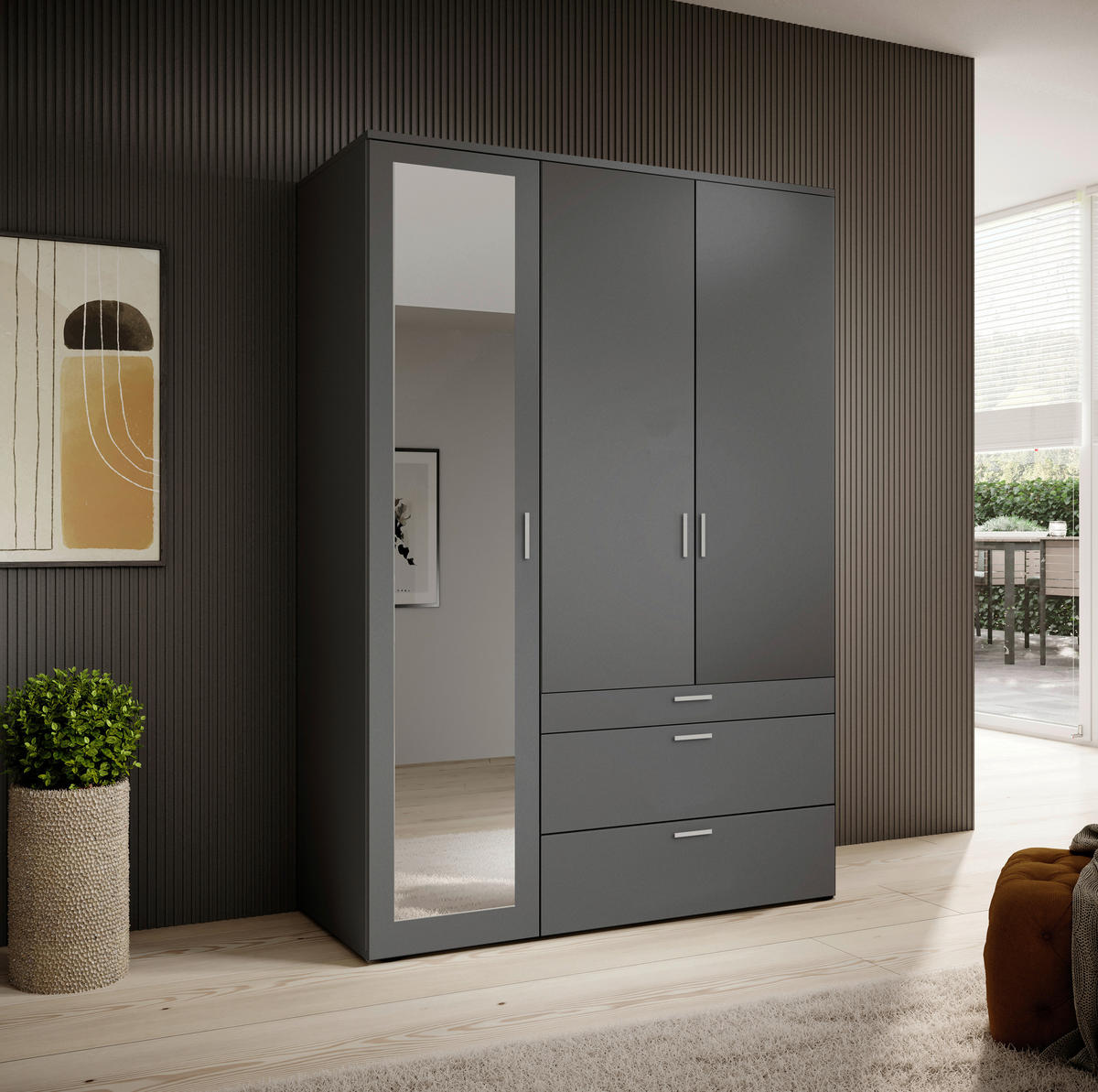 DREHTÜRENSCHRANK Graphitfarben  - Alufarben/Graphitfarben, Modern, Glas/Holzwerkstoff (135/195/56cm) - P & B