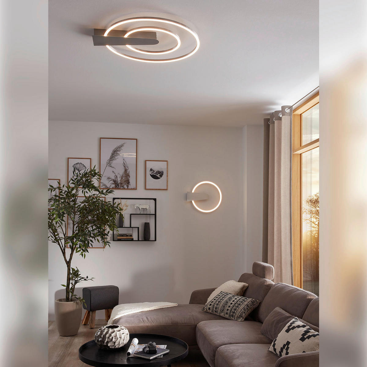 LED-TAKLAMPA Nova Duo 55/49,5/4 cm  - brun/guldfärgad, Basics, metall/plast (55/49,5/4cm)