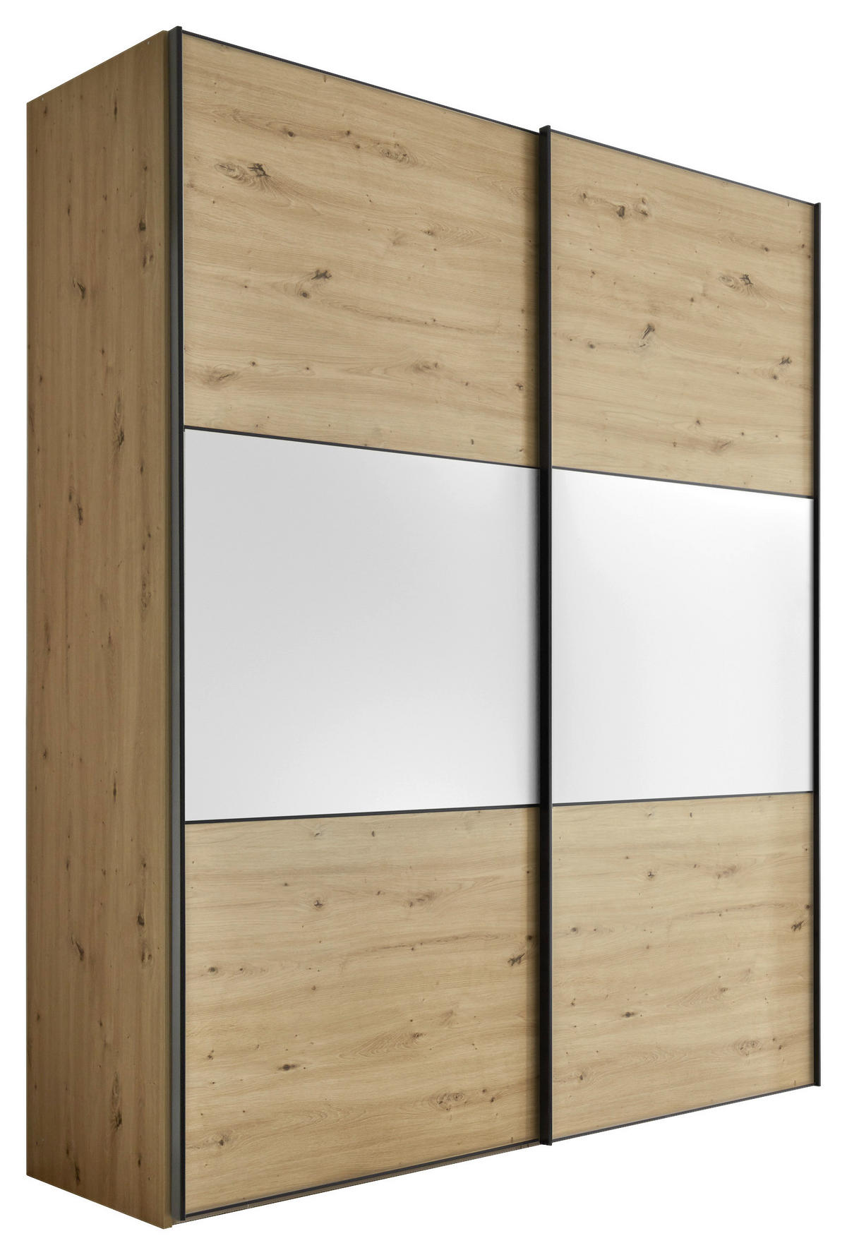 SCHWEBETÜRENSCHRANK  in Weiß, Eiche Artisan  - Schwarz/Weiß, Holzwerkstoff/Metall (188/222/68cm) - Moderano