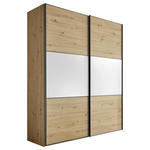 SCHWEBETÜRENSCHRANK  in Weiß, Eiche Artisan  - Schwarz/Weiß, Holzwerkstoff/Metall (167/222/68cm) - Moderano