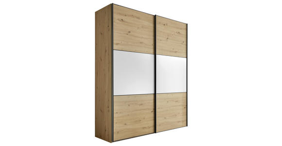 SCHWEBETÜRENSCHRANK  in Weiß, Eiche Artisan  - Schwarz/Weiß, Holzwerkstoff/Metall (167/222/68cm) - Moderano