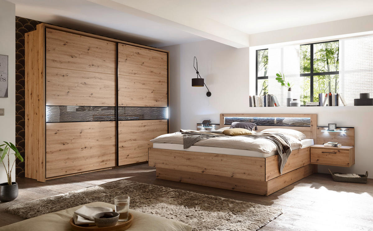SCHWEBETÜRENSCHRANK  in Eichefarben, Eiche Artisan  - Eichefarben/Anthrazit, KONVENTIONELL, Holzwerkstoff/Metall (240/226/63cm) - Xora