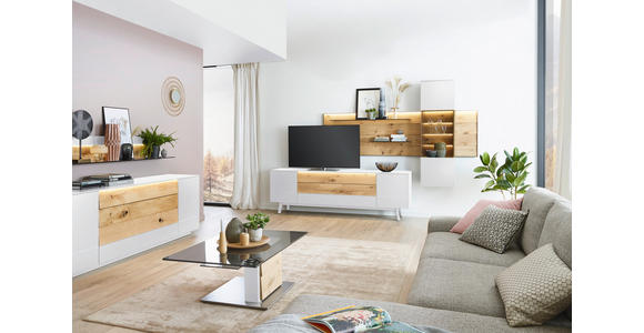 COUCHTISCH in Holz, Metall, Glas, Holzwerkstoff 85/85/43 cm - Edelstahlfarben/Fango, Design, Glas/Holz (85/85/43cm) - Moderano
