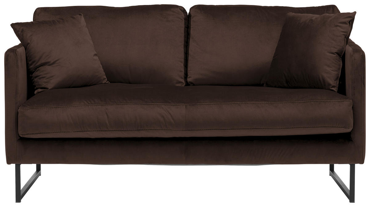 2-SITZER-SOFA in Samt Dunkelbraun  - Dunkelbraun/Schwarz, Design, Textil/Metall (150/78/84cm) - Carryhome