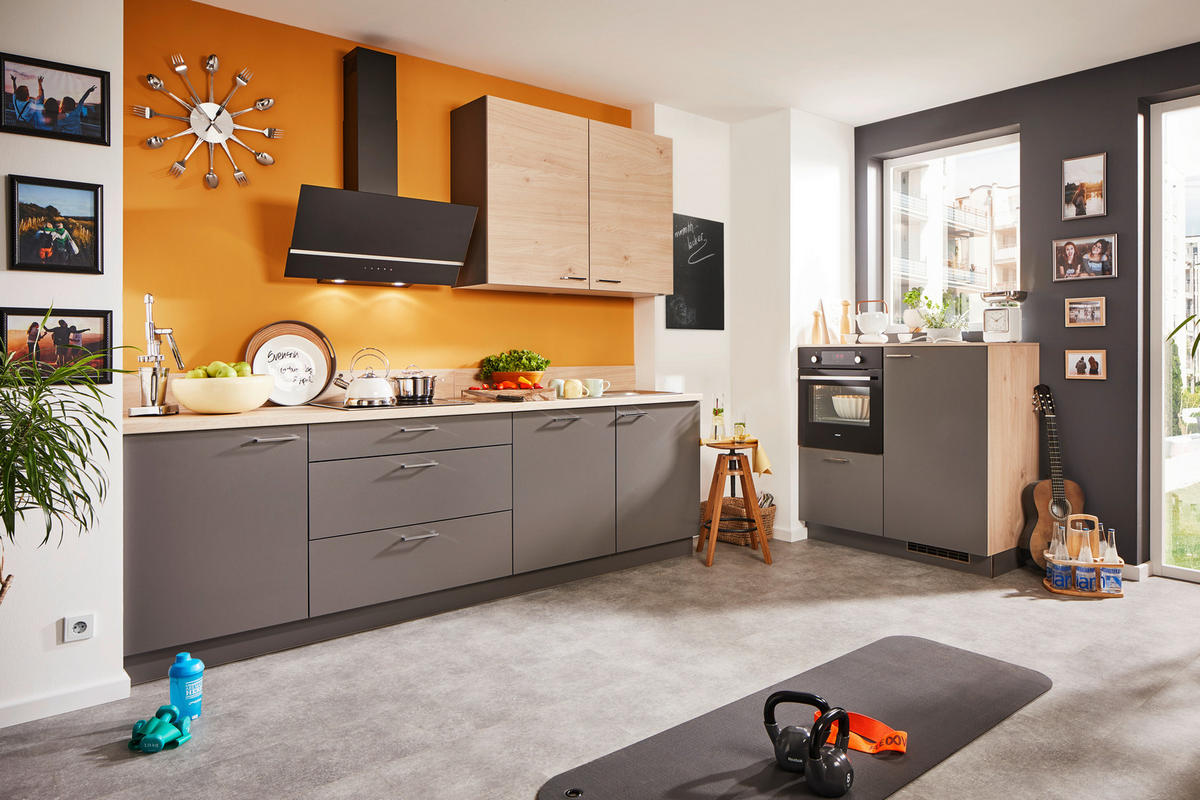 KÜCHENLEERBLOCK  270/120 cm  in Anthrazit, Eichefarben  - Chromfarben/Eichefarben, KONVENTIONELL, Holzwerkstoff/Metall (270/120cm) - Welnova