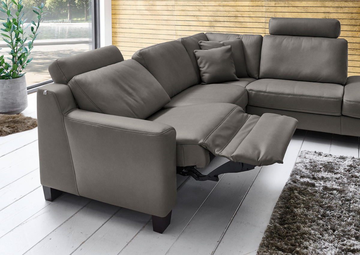 ECKSOFA in Echtleder Graubraun  - Eichefarben/Graubraun, Design, Leder/Holz (259/235cm) - Valdera