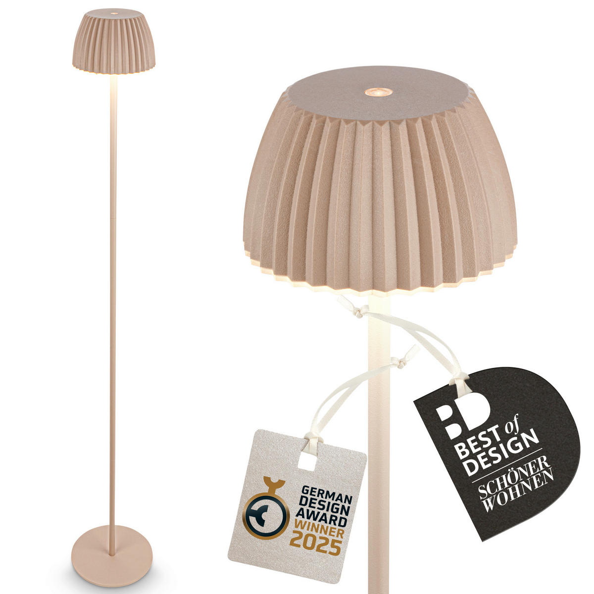 AKKU-STEHLEUCHTE Riffle 19/123,5 cm  - Beige, Basics, Kunststoff/Metall (19/123,5cm) - Briloner