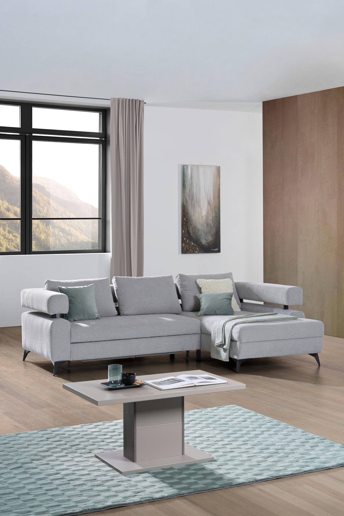 ECKSOFA Hellgrau Chenille  - Hellgrau/Schwarz, KONVENTIONELL, Textil/Metall (265/184cm) - Hom`in