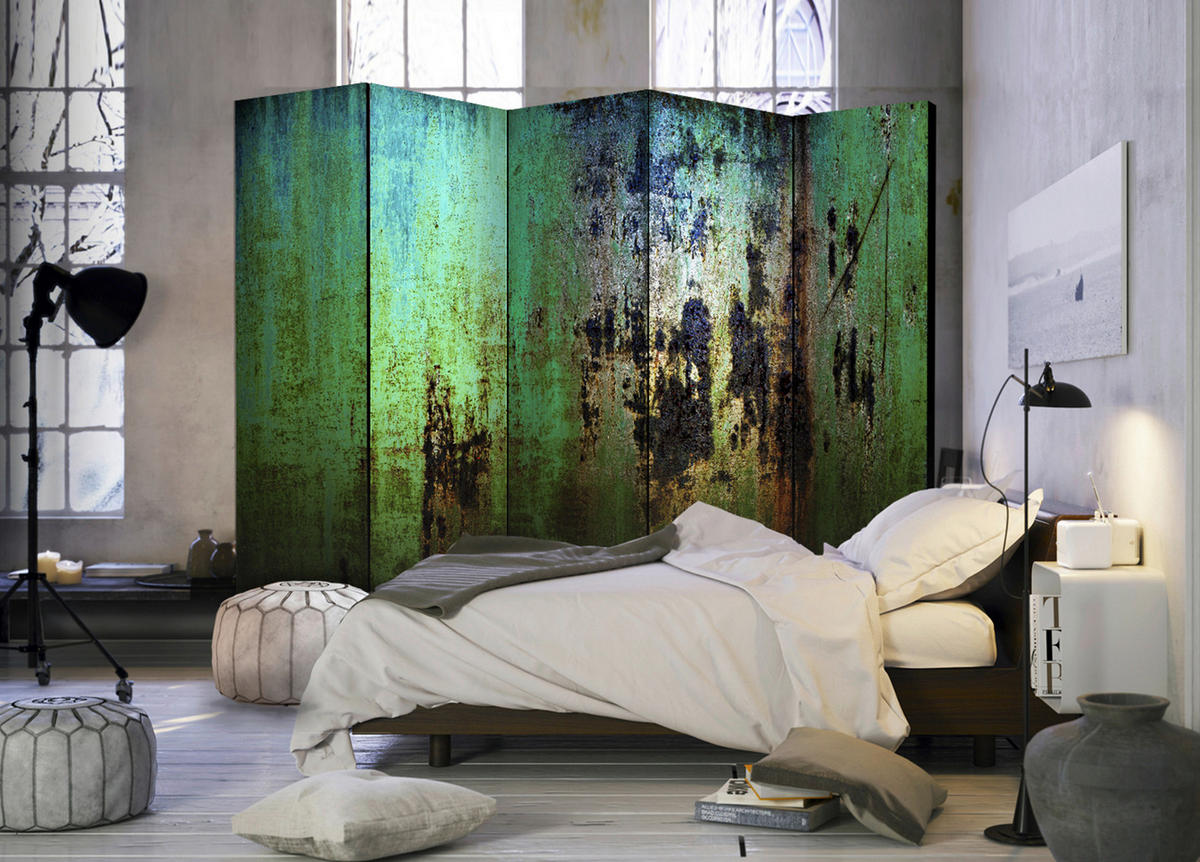 PARAVENT mit 5  Flügel - Schwarz/Grün, Basics, Holz/Textil (225cm) - artgeist