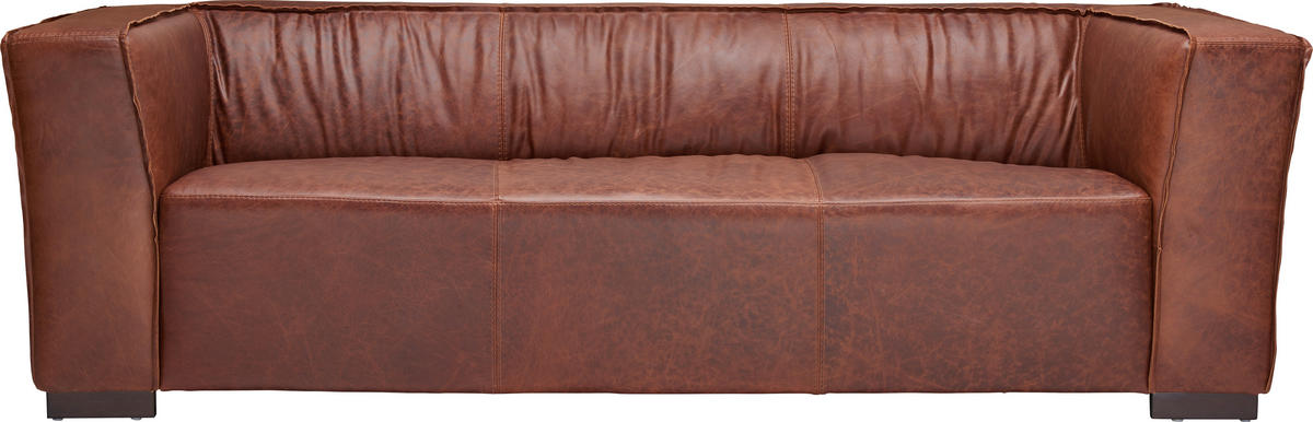 3-SITS SOFFA i äkta läder brun  - brun, Trend, läder/trä (228/72/90cm) - Ambia Home