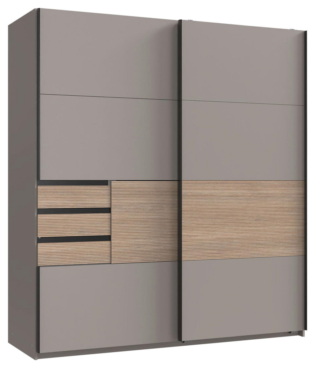 SCHWEBETÜRENSCHRANK  in Grau, Eichefarben, Sahara  - Eichefarben/Schwarz, KONVENTIONELL, Holzwerkstoff/Metall (180/198/65cm) - Carryhome