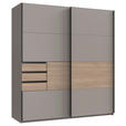 SCHWEBETÜRENSCHRANK  in Grau, Eichefarben, Sahara  - Eichefarben/Schwarz, KONVENTIONELL, Holzwerkstoff/Metall (180/198/65cm) - Carryhome