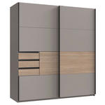 SCHWEBETÜRENSCHRANK  in Grau, Eichefarben, Sahara  - Eichefarben/Schwarz, KONVENTIONELL, Holzwerkstoff/Metall (180/198/65cm) - Carryhome