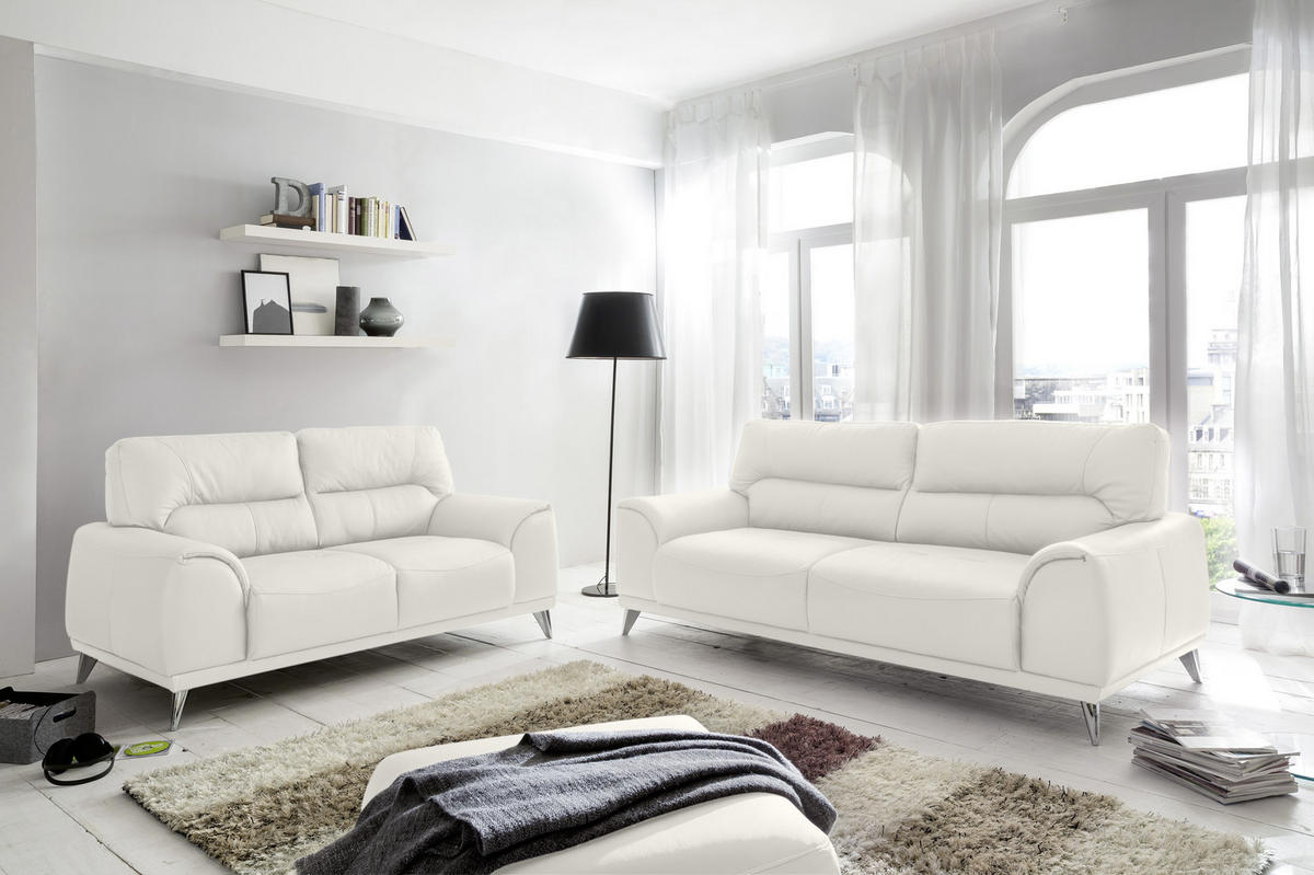 3-SITZER-SOFA in Lederlook Weiss  - Chromfarben/Weiss, Modern, Textil/Metall (210/92/96cm) - MID.YOU