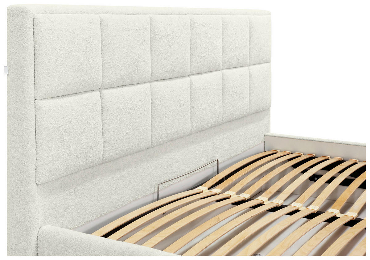 POLSTERBETT 180/200 cm,  in Beige, gepolstertes Kopfteil, Beleuchtung, Lattenrost, Bettkasten,  - Birkefarben/Beige, Design, Holz/Holzwerkstoff (180/200cm) - Chameo