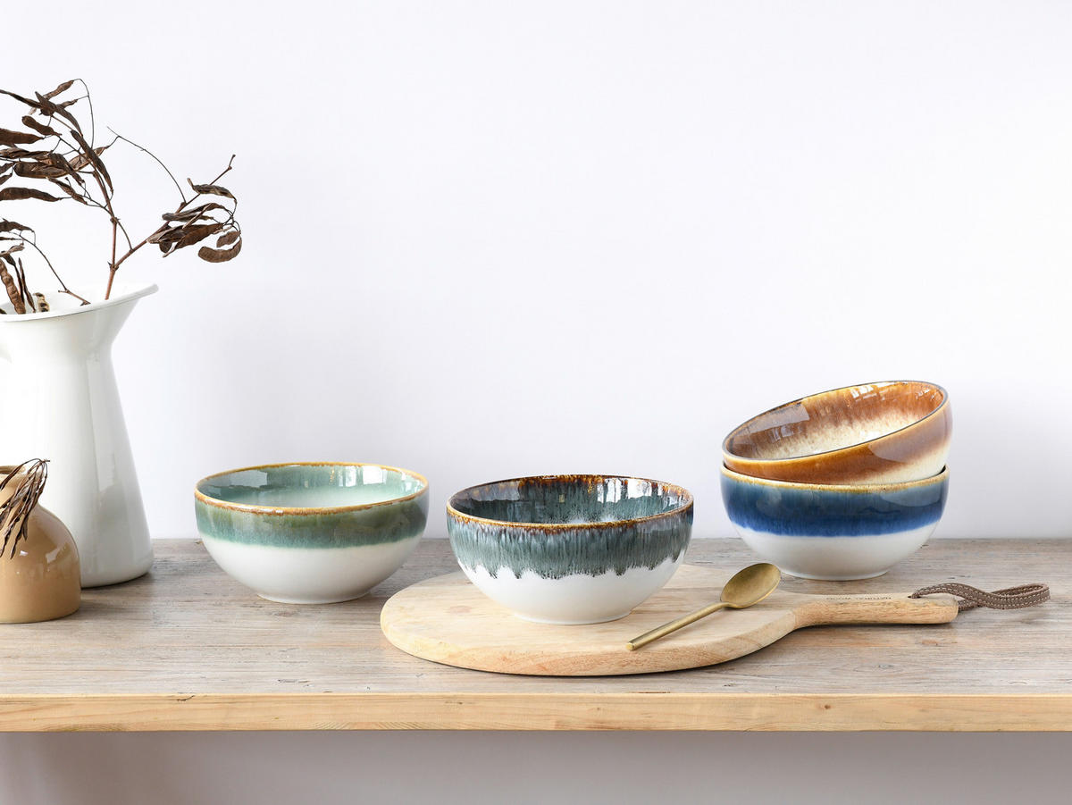 SCHÜSSELSET Cascade Bowls Mix  - Blau/Braun, Basics, Keramik (17,5/7,5cm) - Creatable