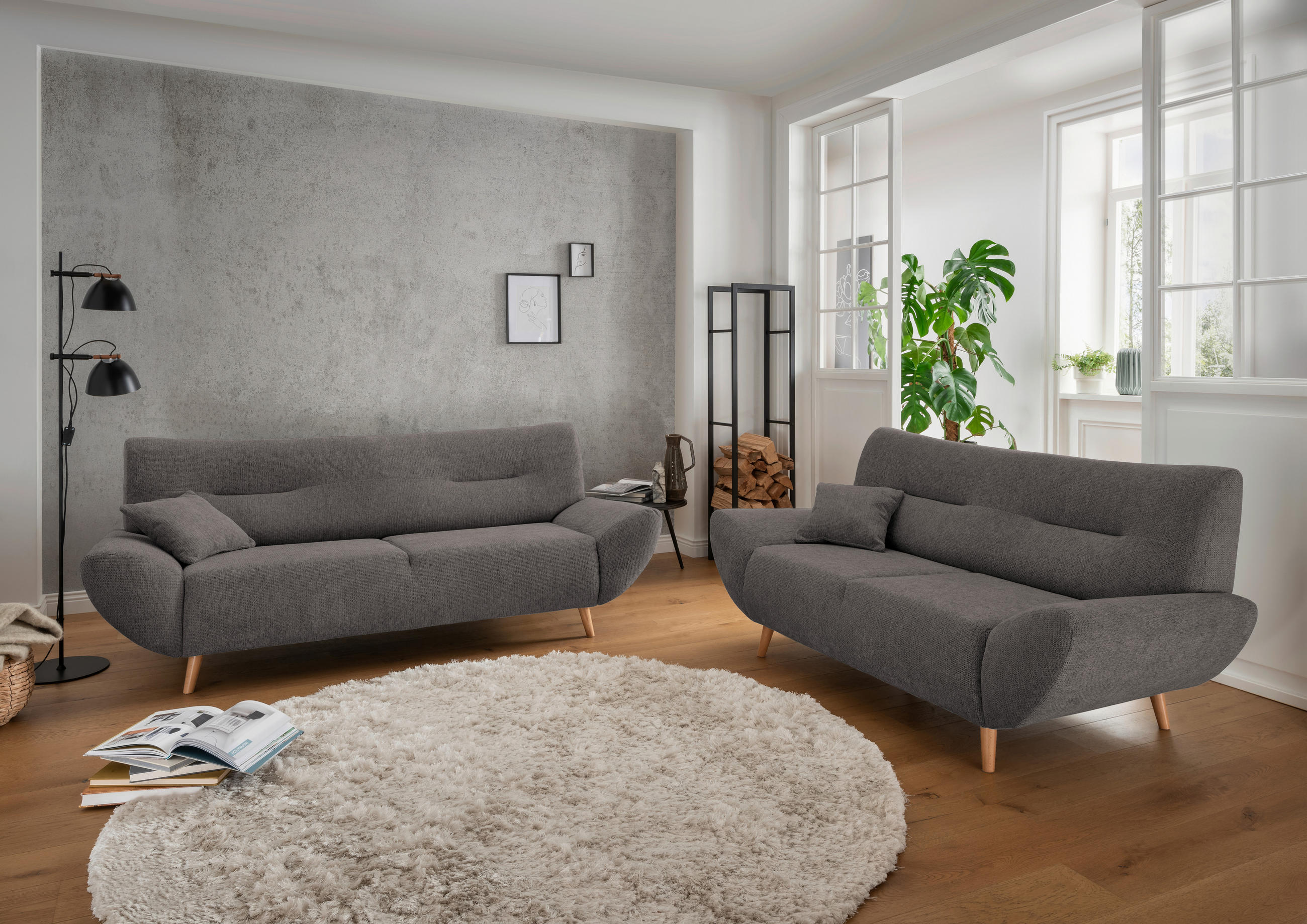 3-SITZER-SOFA in Chenille Graubraun - Wildeiche/Graubraun, Modern, Holz/Textil (205/81/90cm) - MID.YOU