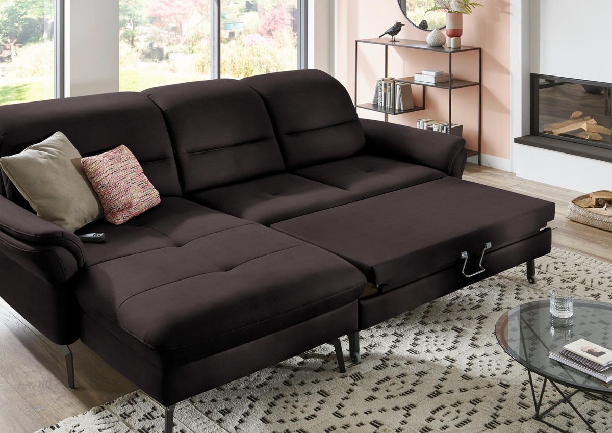 ECKSOFA in Flachgewebe Dunkelgrau  - Dunkelgrau/Schwarz, Konventionell, Textil/Metall (181/260cm) - Beldomo Speed