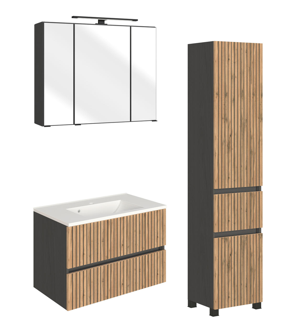 BADEZIMMER  in 120 cm  - Eiche Wotan/Graphitfarben, KONVENTIONELL, Glas/Holzwerkstoff (120cm) - Xora