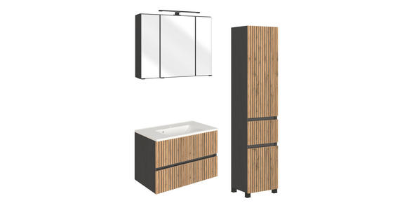 BADEZIMMER  in 120 cm  - Eiche Wotan/Graphitfarben, KONVENTIONELL, Glas/Holzwerkstoff (120cm) - Xora